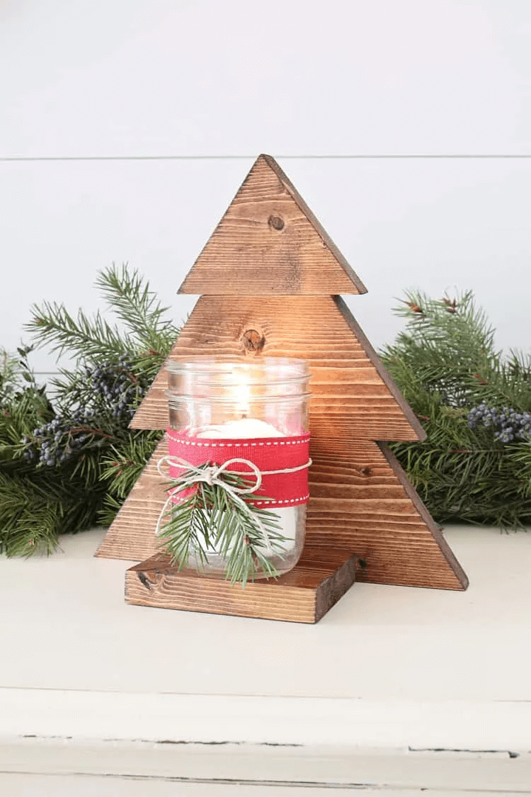 DIY Wooden Christmas Tree Mason Jar Sconce For Decoration