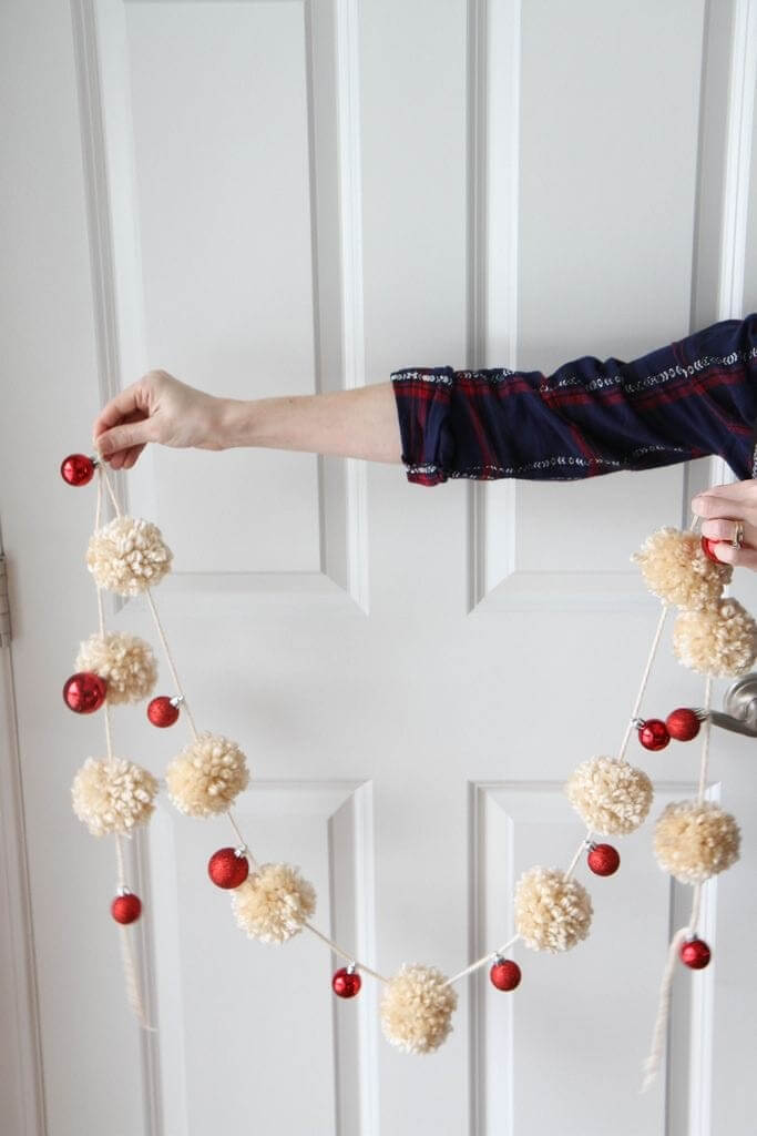 DIY Yarn Pom Pom Ornament Garland Craft For Christmas