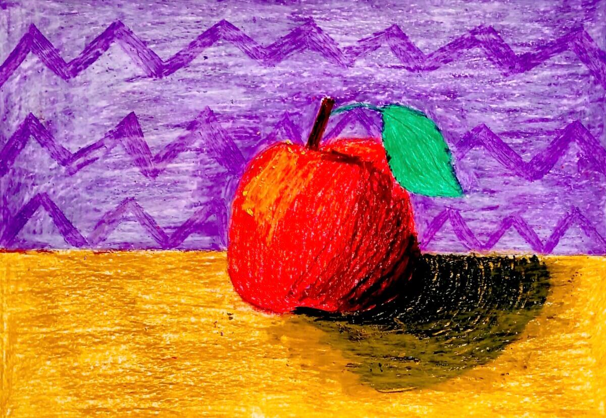 Easy Apple Painting Using Oil Pastel