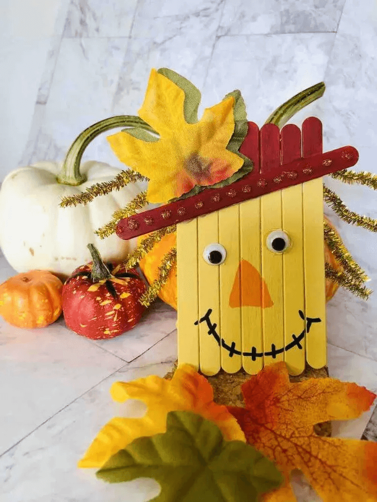 Easy Autumn Popsicle Sticks Scarecrow Craft Idea For Kids