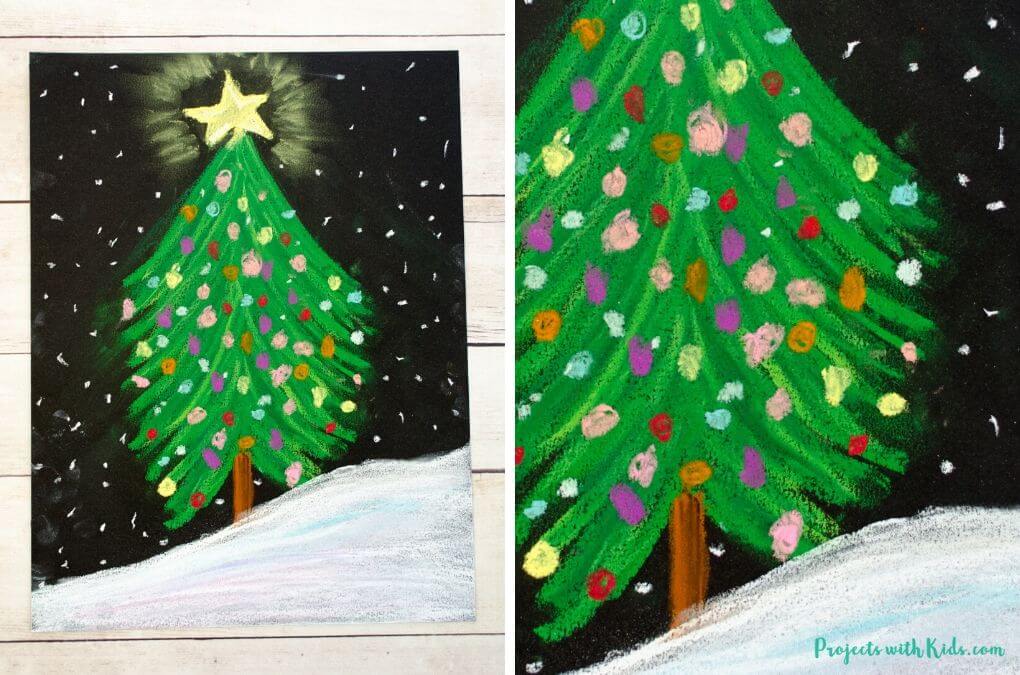 Easy Chalk Pastel Christmas Tree Art Project For Kids