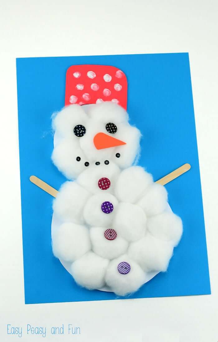 Adorable Cotton Balls Snowman Craft For Kids