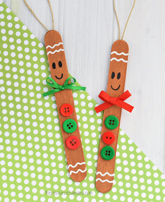 Easy Gingerbread Man Ornament Using Craft Stick