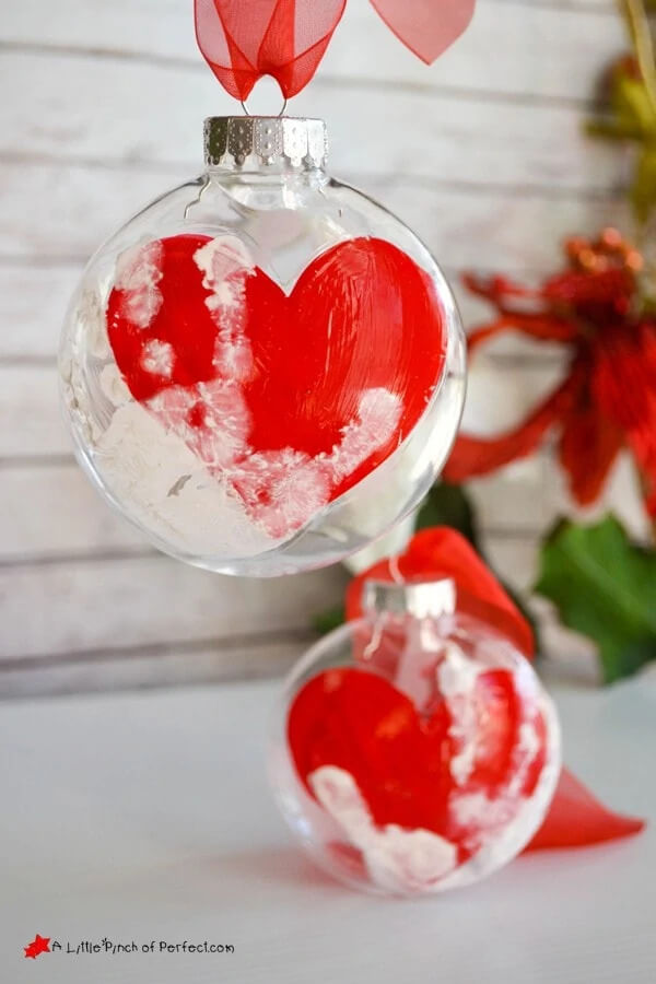 Easy Handprint Keepsake Ornament Craft With Lovely Heart Ball