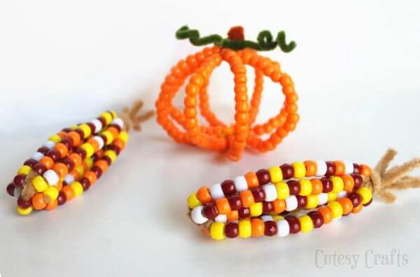 Easy Pony Bead Indian Corn Craft Ideas With Pumpkin