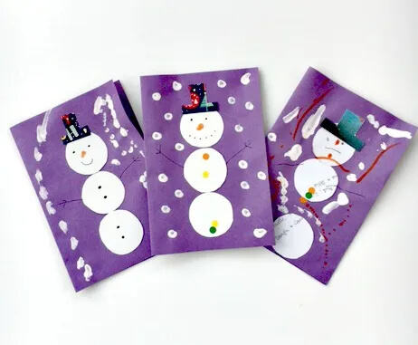 Easy-Peasy Upcycled Snowman Collage Cards Idea For Kids Winter Crafts and Activities for Preschool 