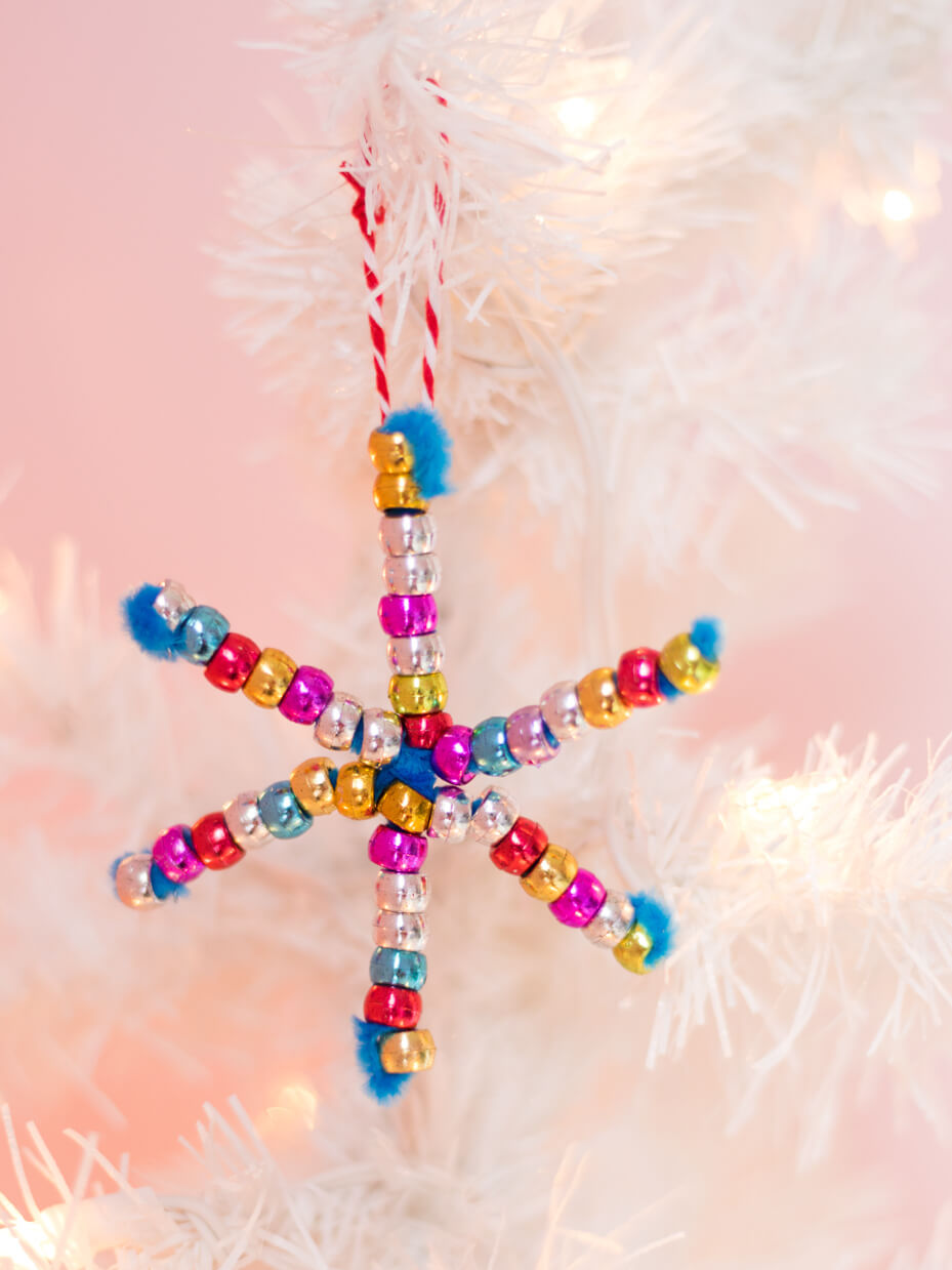 Easy Snowflake Pony Bead Ornament Christmas Decoration Craft For Kids