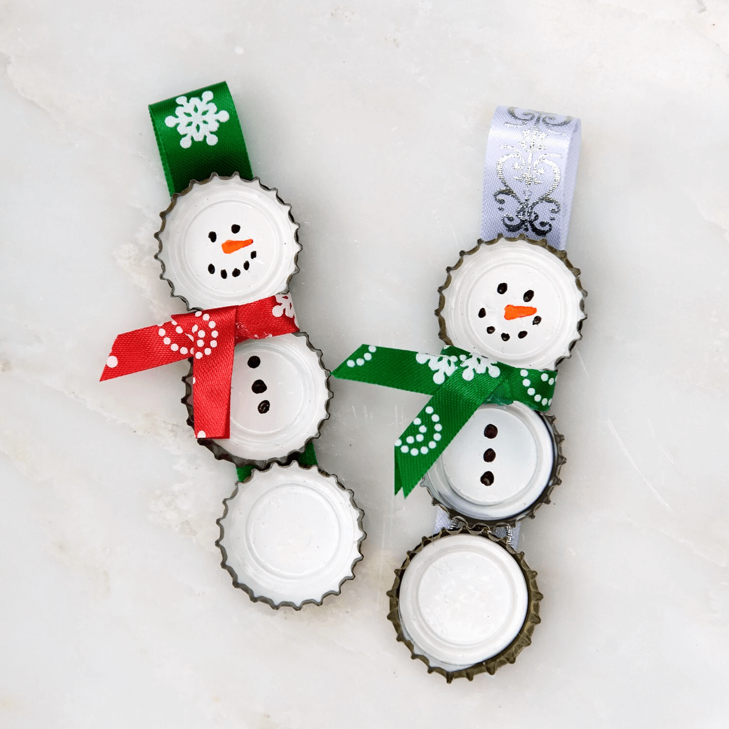 Easy Snowman Ornaments Craft Made With Bottle Cap