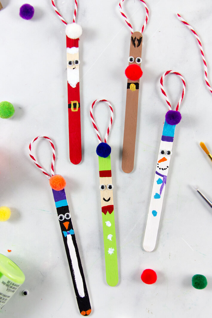 Easy To Make 5 Christmas Ornaments With Popsicle Stick For Kids