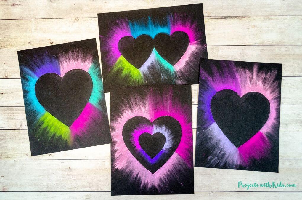 Easy To Make Heart Drawing With Pastels On Black Paper