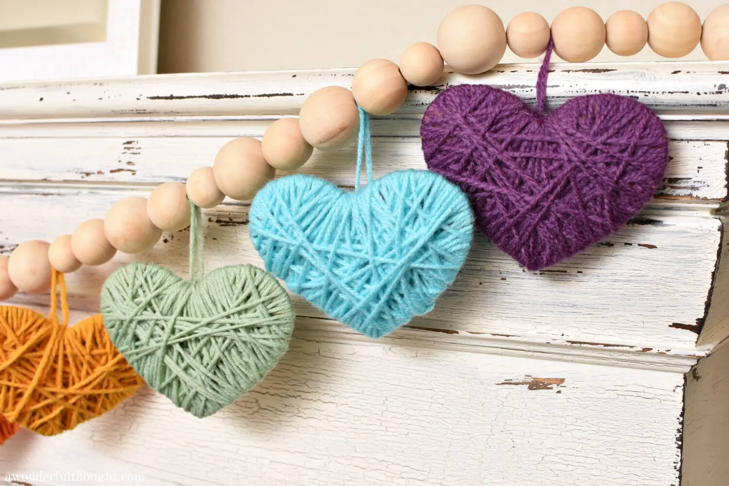 Easy-To-Make Heart-Shaped Yarn Garland Craft Idea Without Knitting