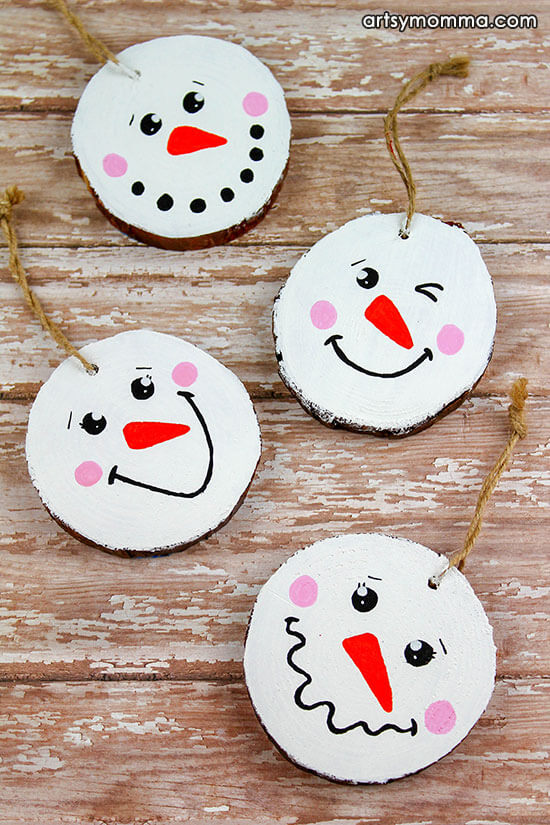 Easy To Make Snowman Ornament Craft Using Wood Slice
