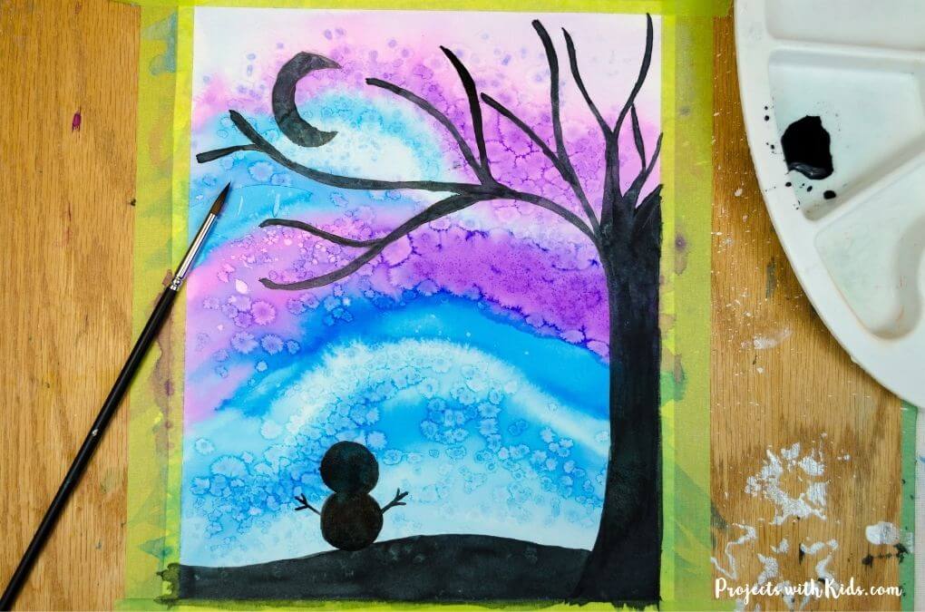Easy-To-Make Winter Silhouettes Project Idea Using Watercolors Simple Watercolor Art Projects for School Kids