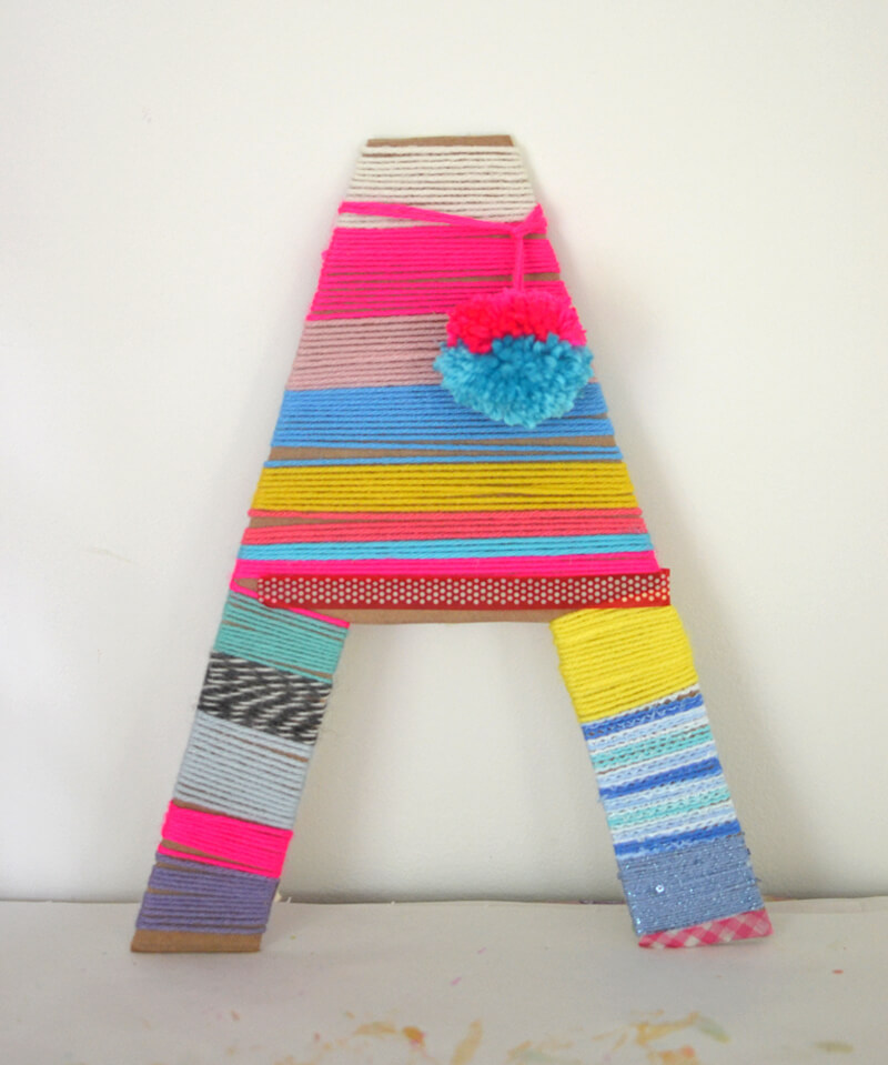 Easy Yarn Wrapped Cardboard Letter Craft Idea For Kids Easy yarn crafts for kids