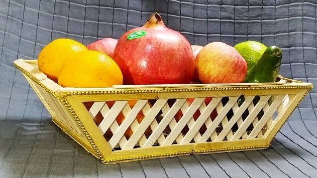 Elegant Popsicle Stick Fruit Basket Craft Idea For Kids