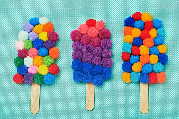 Fun Ice Cream Craft Idea With Pom Poms & Popsicle