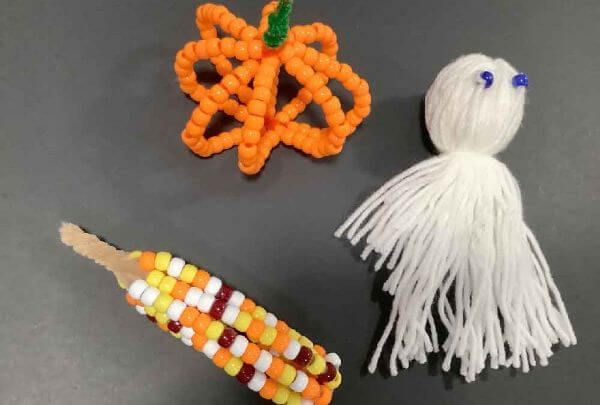 Fun Pumpkin & Indian Corn Pony Bead Fall Craft With Pipe Cleaners For Kids