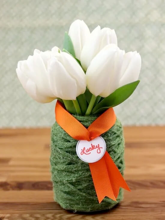 Fun-To-Make Easy Yarn Wrapped Flower Vase Craft Idea Crafts to make with yarn without knitting