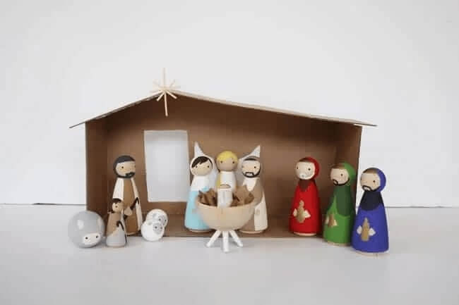 Fun To Make Modern Nativity Craft With & Cardboard & Toothpicks Wood Christmas Crafts 