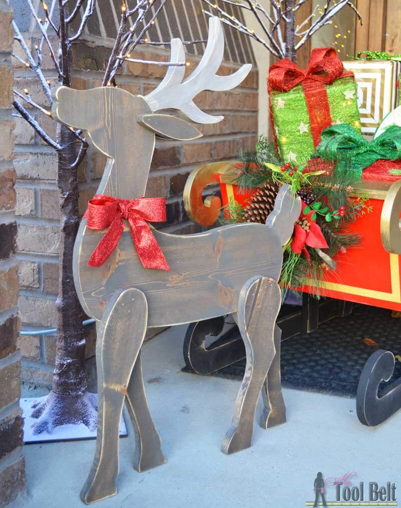 Fun To Make Reindeer Craft For Christmas Using Wood & Ribbon Wood Christmas Crafts for Outdoor 