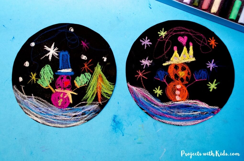 Fun To Make Snow Globe Craft Project With Chalk Pastels DIY Christmas Art Projects