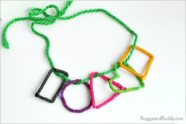 Geometrical Shapes Necklace With Dyed Pasta