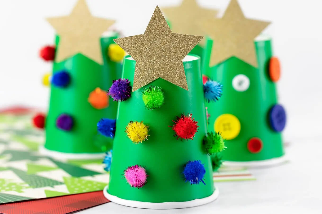 Handmade Christmas Tree Craft With Pom Pom & Paper Cup
