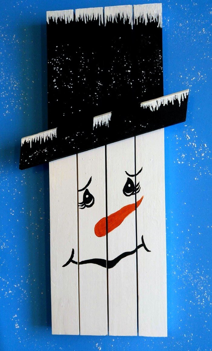 Handmade Wall Hanging Snowman Craft Using Popsicle Sticks