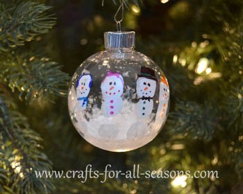 Handprint Snowman Ornament Craft Using Clear Plastic Ball