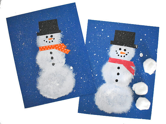 How To Make Stamped Snowman Using Cotton Balls
