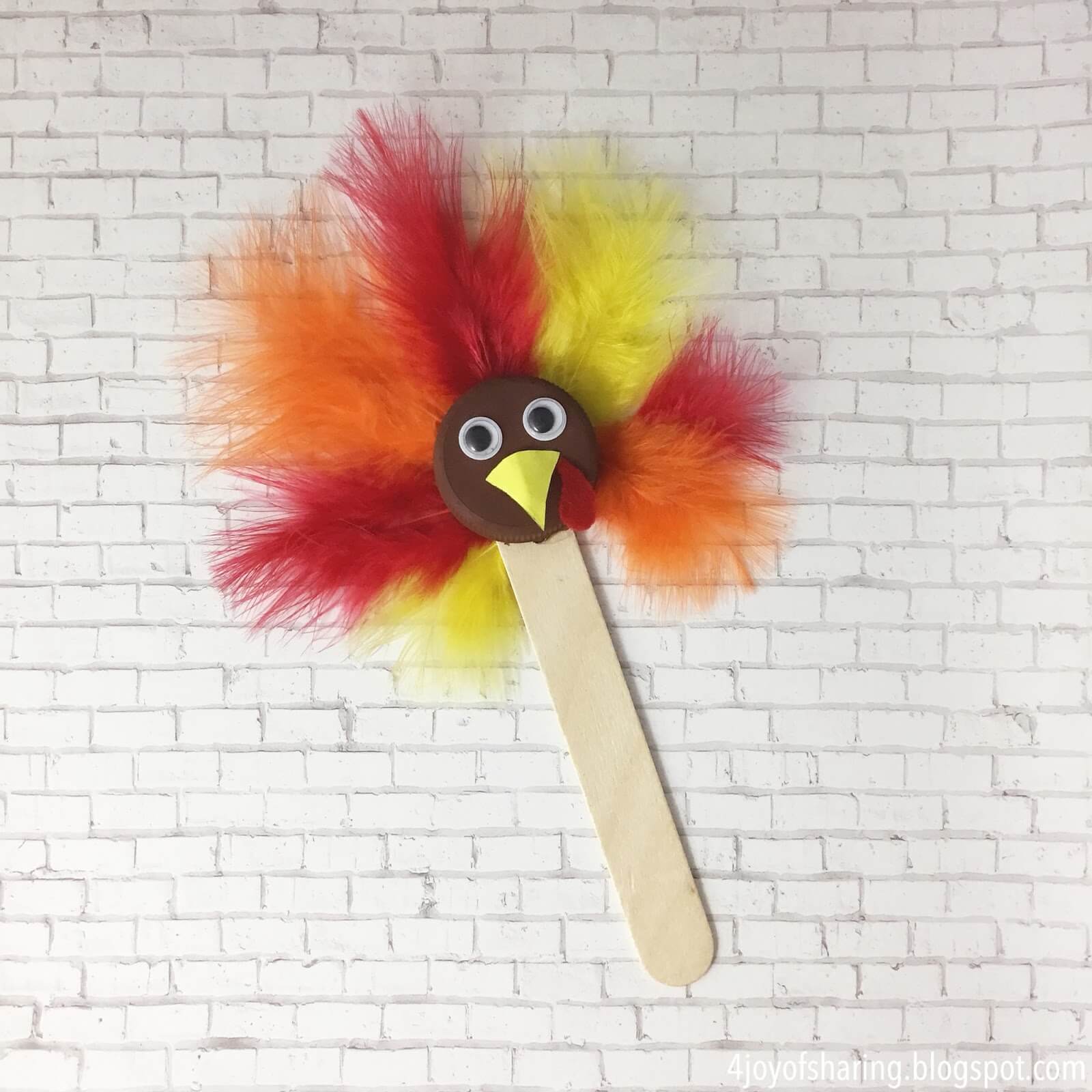 Let's Make A Cute Turkey Craft Using Feathers & Popsicle Sticks