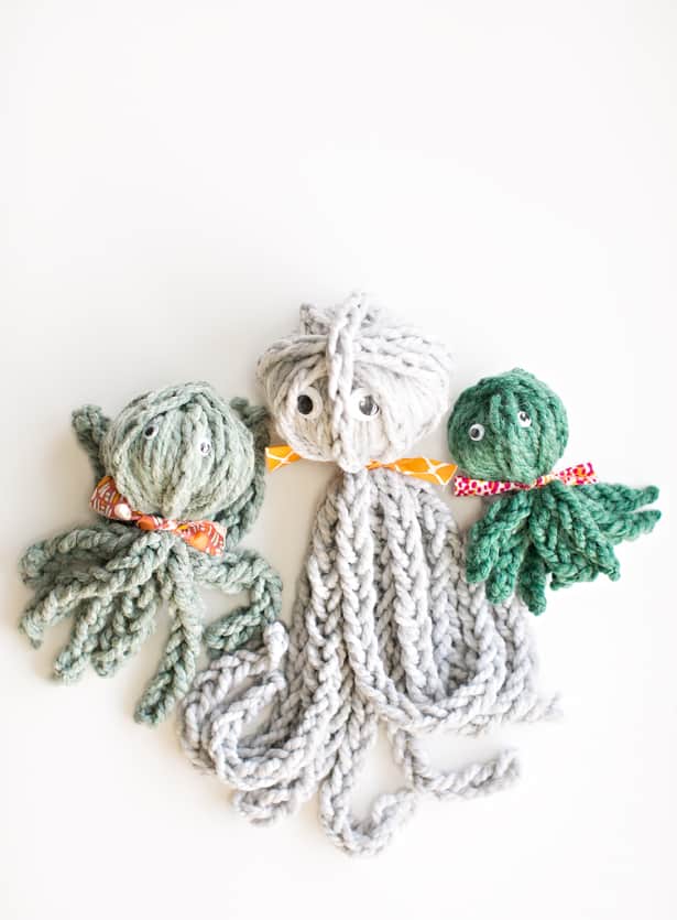 Make Some Adorable Finger Knitted Octopuses With Yarn