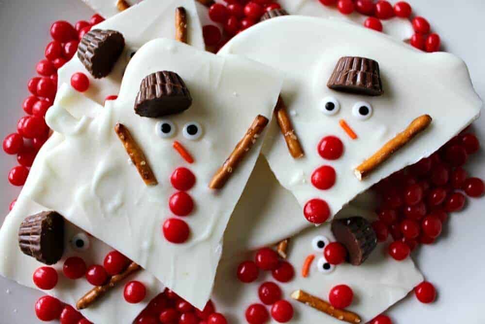 Melted Snowman Chocolate Bark Dessert Idea For Christmas