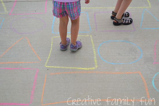 Outdoor Shape Game Activity With Sidewalk Chalk Art