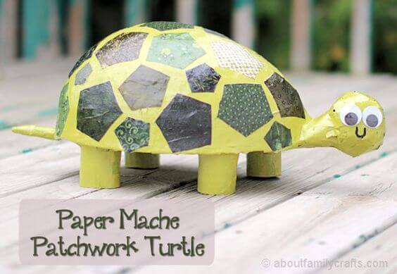 Paper Mache Patchwork Turtle Craft For Kids