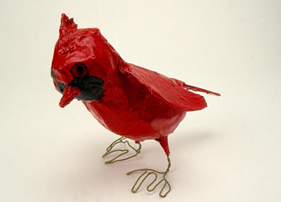 Paper Mache Red Color Bird Craft For Kids 