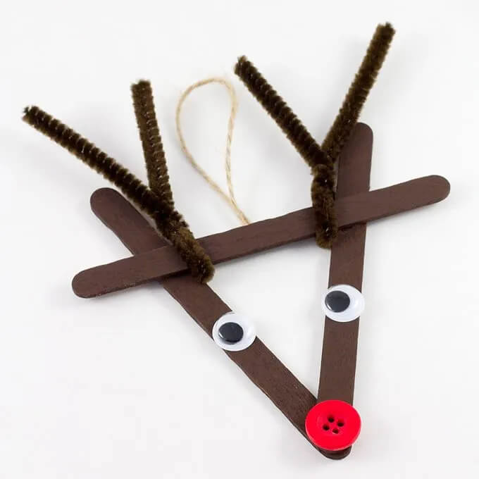 Popsicle Reindeer Ornament Craft With Pipe Cleaner