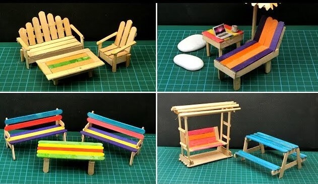 Popsicle stick miniature doll chair and table craft for kids