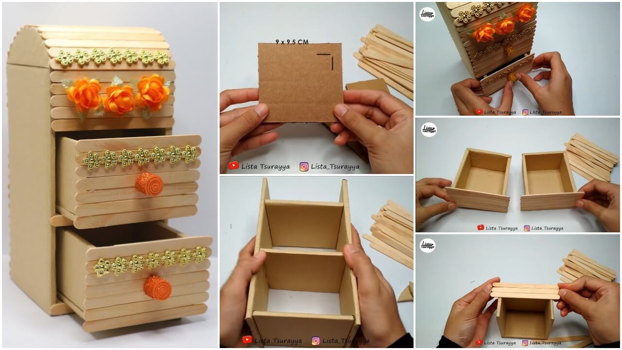 Pretty Storage Box Craft Using Popsicle Stick & Cardboard Easy Popsicle Stick Crafts Step By Step Tutorial