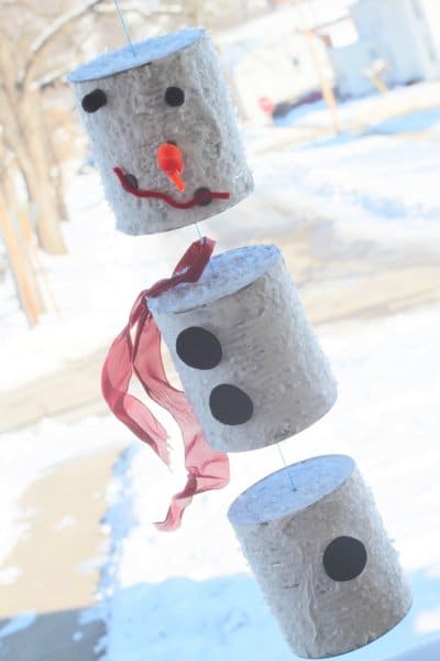 Recycled & Easy Snowman Winter Craft Made With Tin Cans For Kindergartners