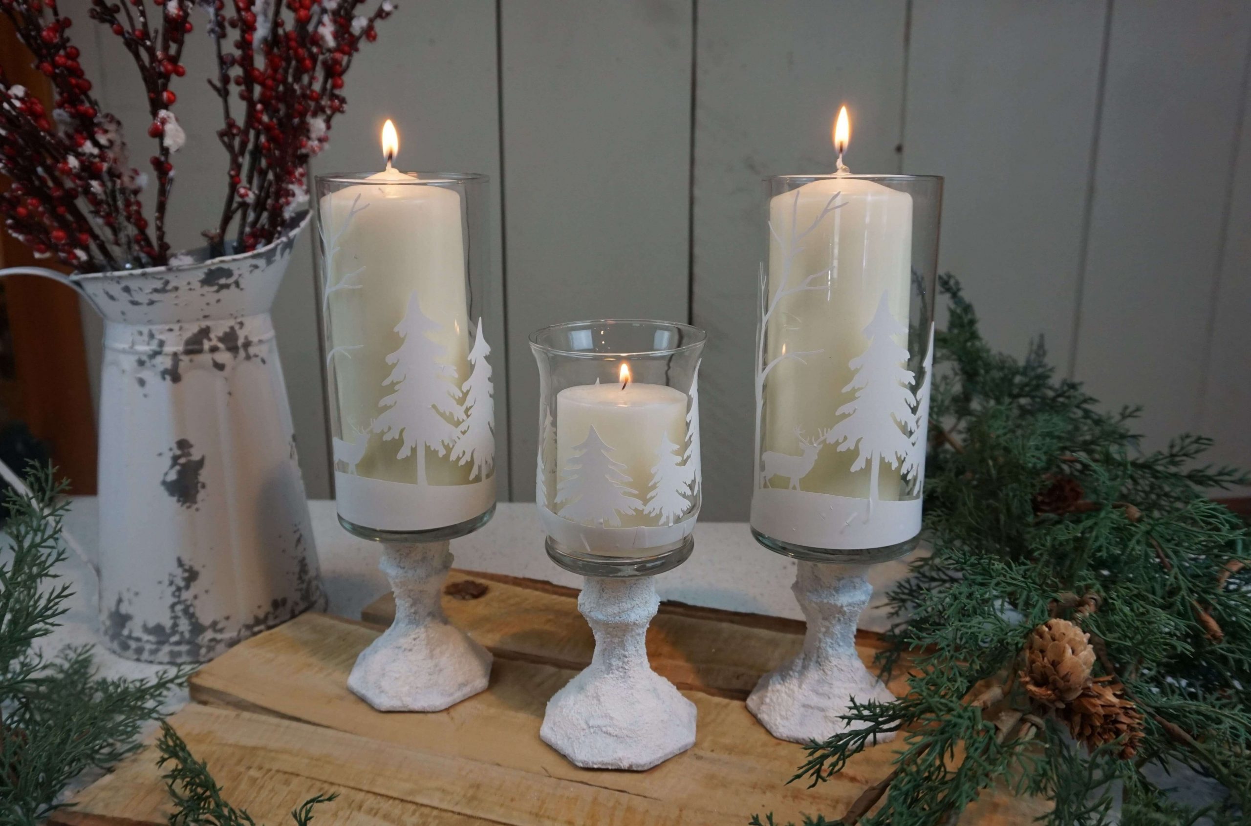 Simple & Creative Snowy Glass Christmas Tree Printed Candle Holder Gorgeous DIY Christmas Candles