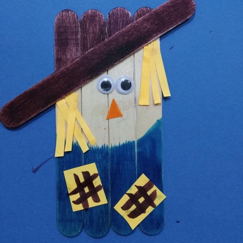 Simple And Easy Popsicle Sticks Scarecrow Craft Idea Popsicle Stick Scarecrow Crafts For Kids