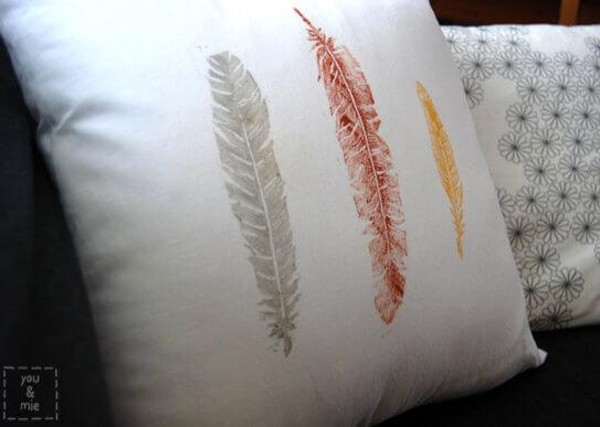 Simple Feather Stamped Pillow Craft Project At Home
