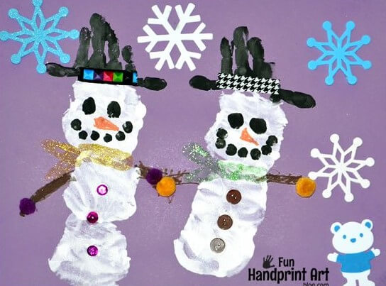 Handprint Snowman Art Idea For Kids