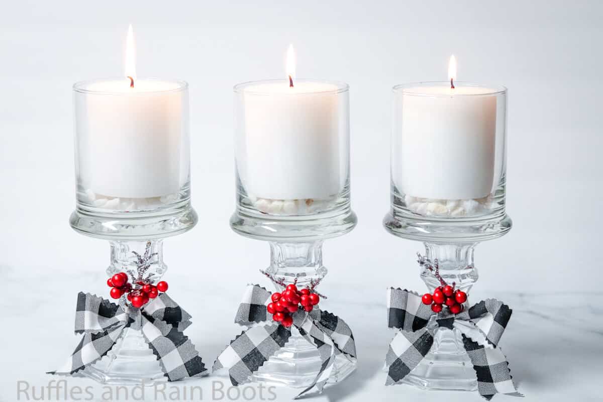 Simple Glass Candle Holder To Make With Ribbon & Floral Sprigs Gorgeous DIY Christmas Candles
