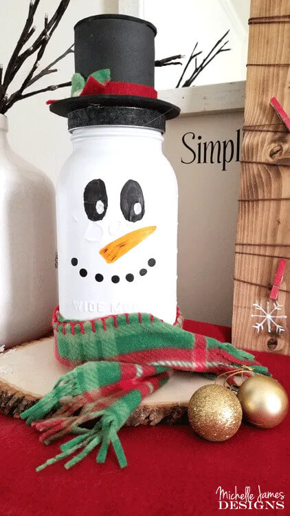 Simple Handmade Snowman Mason Jar Craft Idea