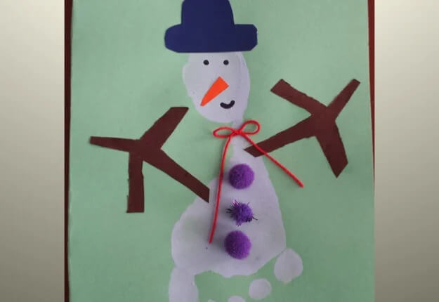 Simple Paper Footprint Snowman Craft Using Pom Poms Footprint & Handprint Snowman Craft For Christmas