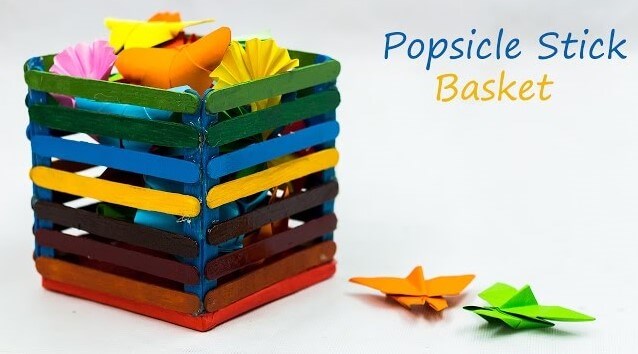 Simple Popsicle Stick Basket Craft Idea For Kids DIY Popsicle Stick Basket Crafts