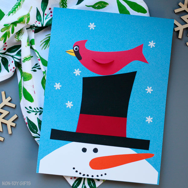 Simple Snowman & Cardinal Paper Craft For Winter