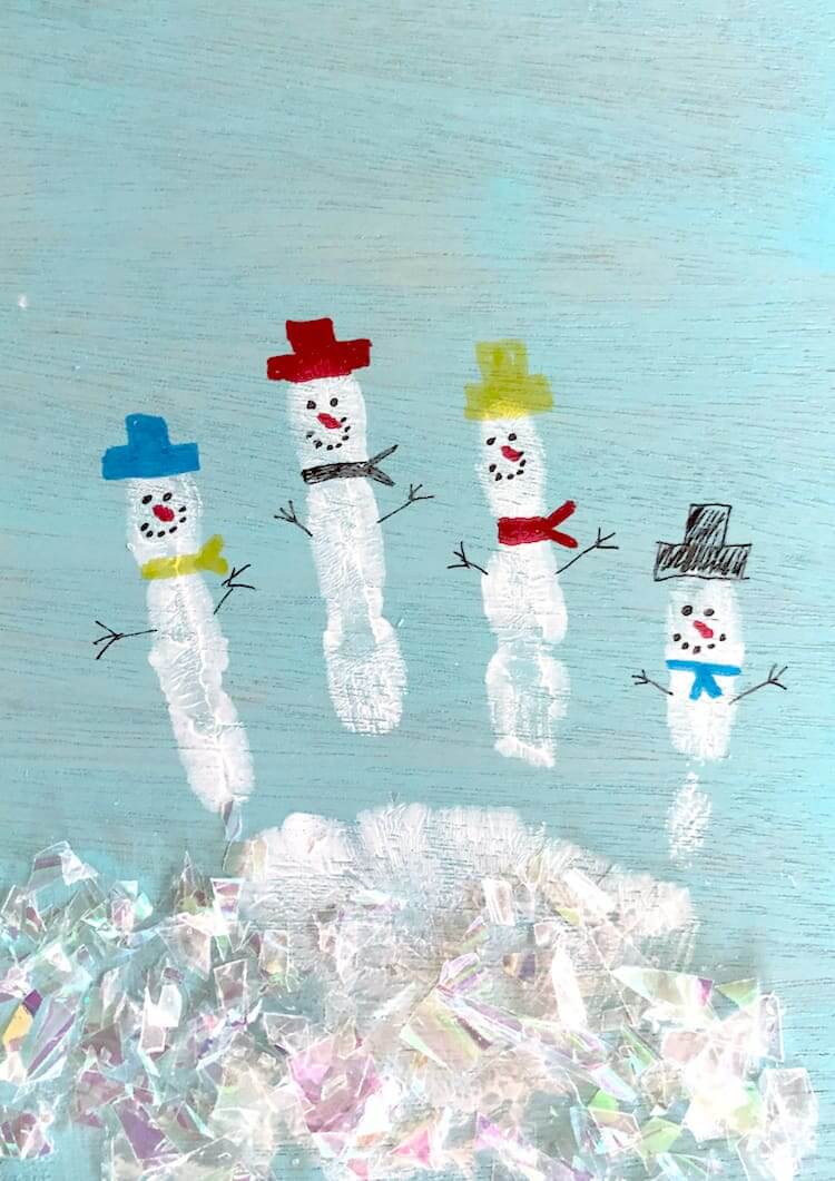 Simple Snowman Christmas Craft Using Fingerprint
